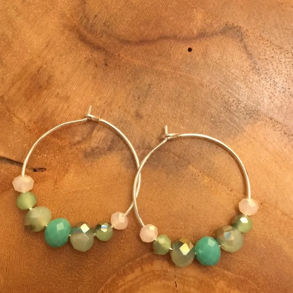 Mint + Pink Glass Bead Hoop Earrings